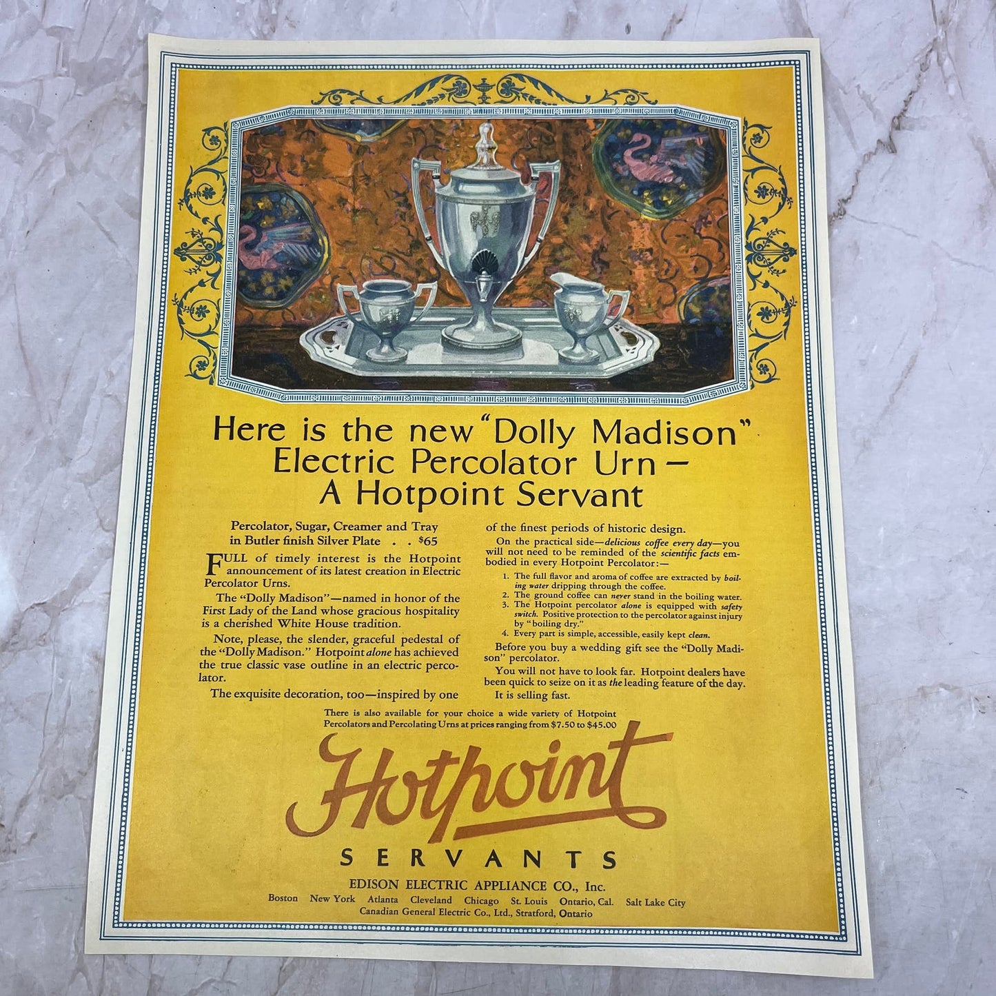 Hotpoint Servants Dolly Madison Electric Percolator Urn 1924 Magazine Ad FL6-11