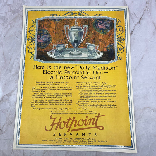 Hotpoint Servants Dolly Madison Electric Percolator Urn 1924 Magazine Ad FL6-11