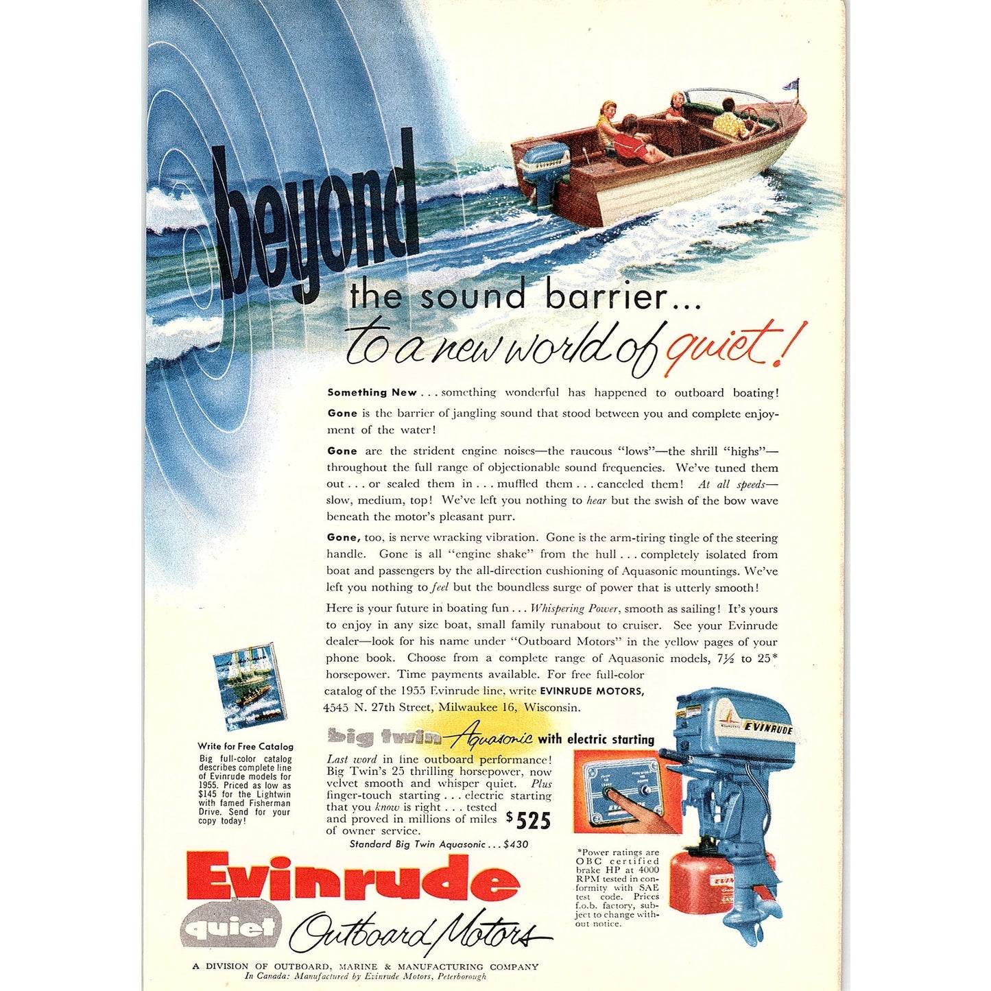 Evinrude Quiet Outboard Motors 1955 Ad AG1-6