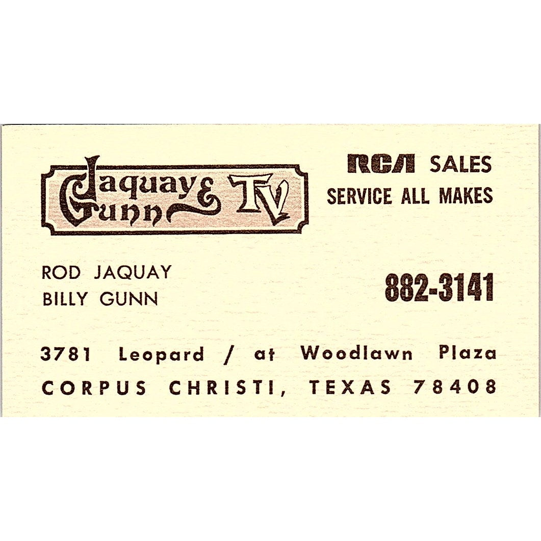 Jaquay & Gunn TV Rod Jaquay Billy Gunn Corpus Christi TX Business Card SSB4-B12