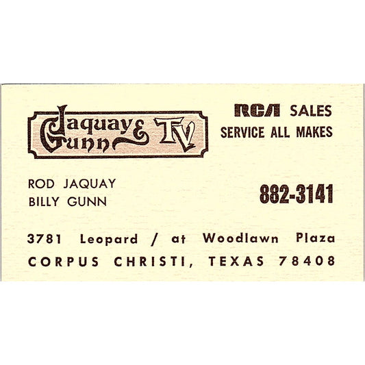Jaquay & Gunn TV Rod Jaquay Billy Gunn Corpus Christi TX Business Card SSB4-B12