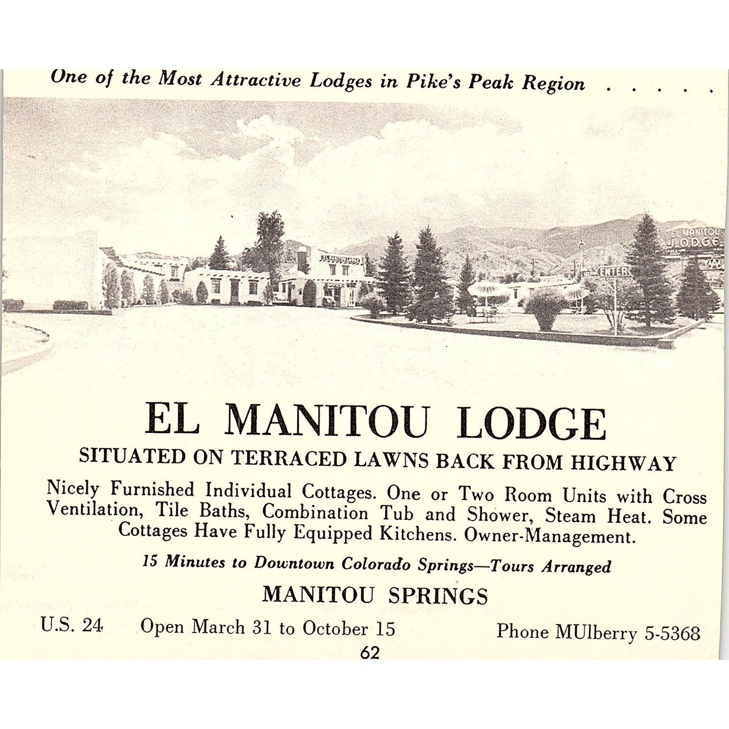 Bella Vista Court Wm Yerkes, El Manitou Lodge Colorado Springs 1958 Ad AG1-H2