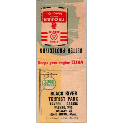 Black River Tourist Park Withee WI Emil Niemi Trojan Motor Oil Matchbook SD2-Y6