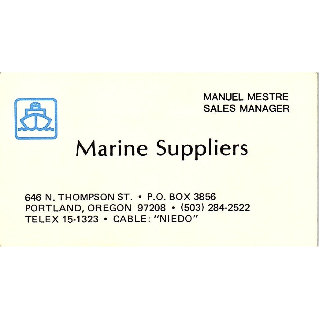 Manuel Mestre Marine Supplies Portland OR Vintage Business Card SD9-B8