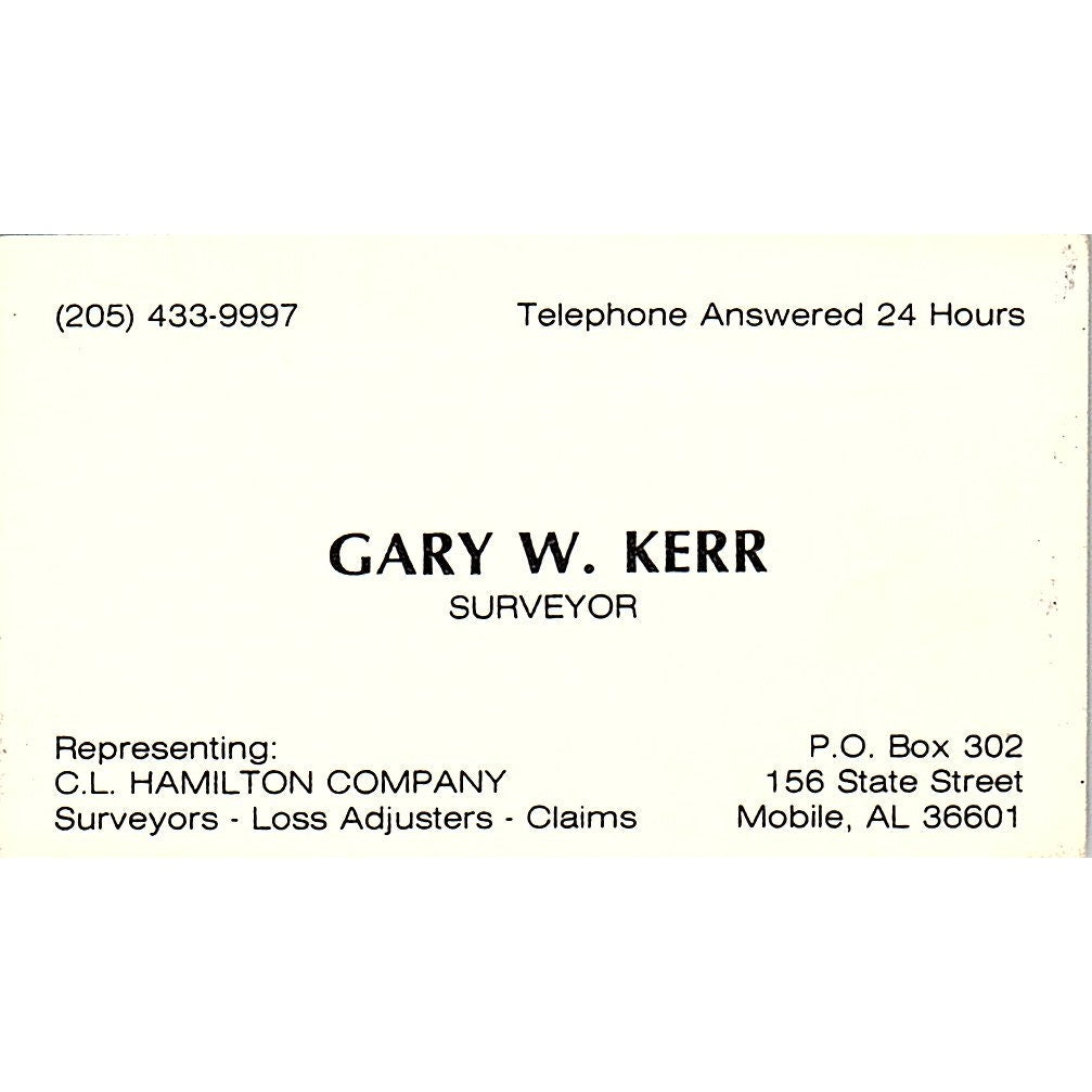 Gary W Kerr C.L. Hamilton Co Mobile AL Vintage Business Card SC9-B4