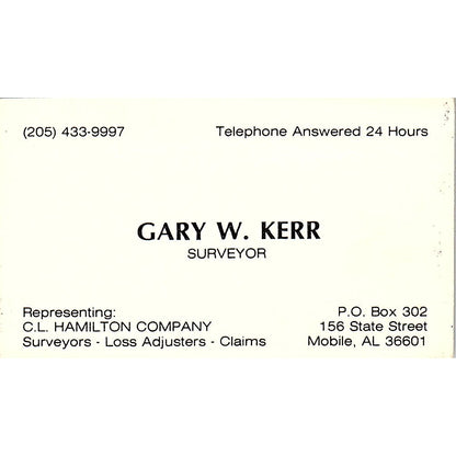 Gary W Kerr C.L. Hamilton Co Mobile AL Vintage Business Card SC9-B4