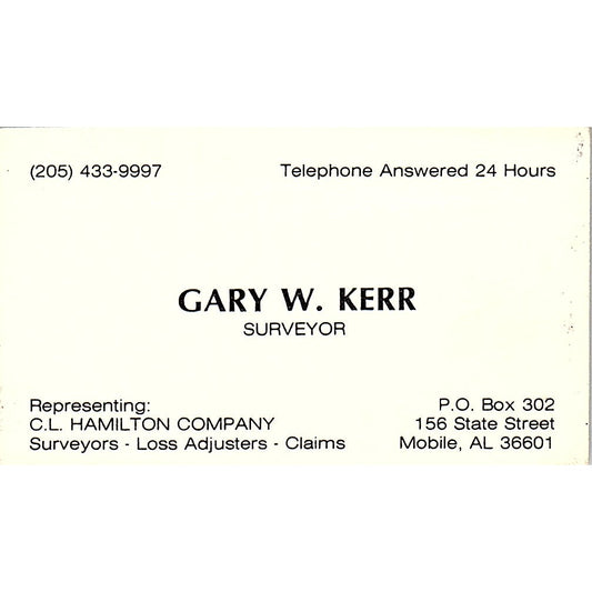 Gary W Kerr C.L. Hamilton Co Mobile AL Vintage Business Card SC9-B4