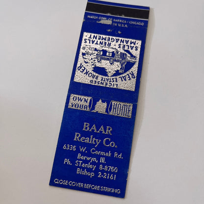 Baar Realty Co Berwyn IL Vintage Matchbook Cover TB6-MB2-1