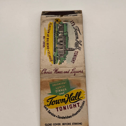 Town Hall Tonight Restaurant Big Bend St Louis MO Vintage Matchbook TB6-MB2-15