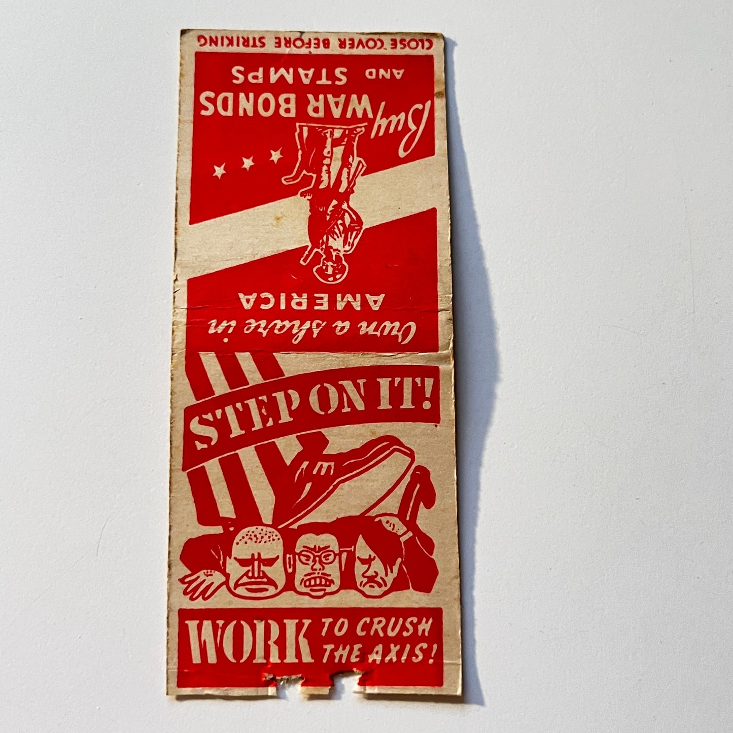 1940s WWII Step On It Hitler Tojo Musso Caricature Matchbook Cover MB111-6-2