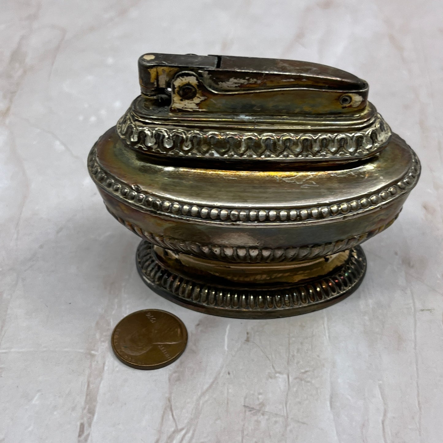 Vintage Art Deco Ronson Queen Anne Silver Plate Table Lighter TL31