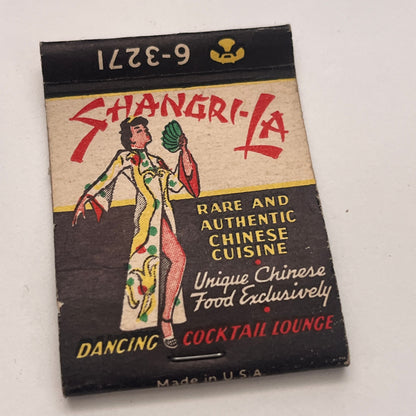 Shangri-La Chinese Cuisine Garde Hotel Hartford CT Vtg Matchbook Cover TB8-MB-5