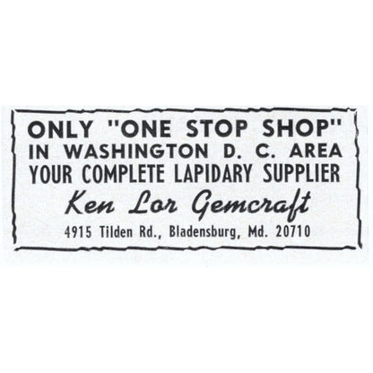 Ken Lor Gemcraft Lapidary Supply Bladensburg MD 1964 Magazine Ad AB6-S5