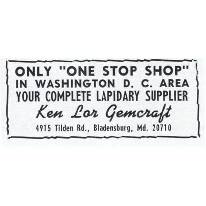 Ken Lor Gemcraft Lapidary Supply Bladensburg MD 1964 Magazine Ad AK6-S5