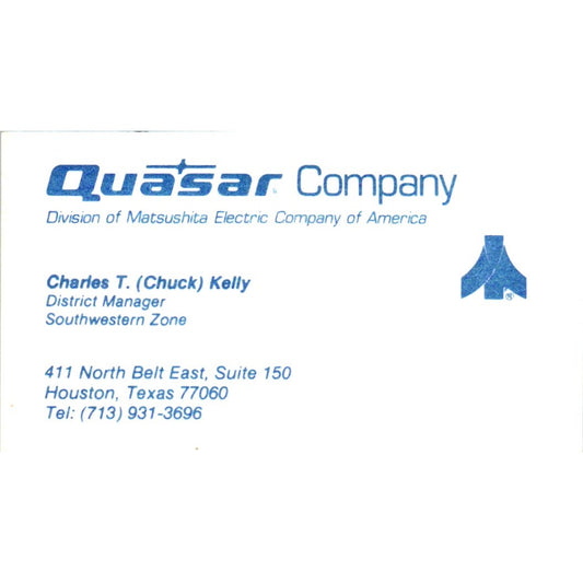 Quasar Company Charles T. Chuck Kelly Houston TX Vintage Business Card SD8-B6