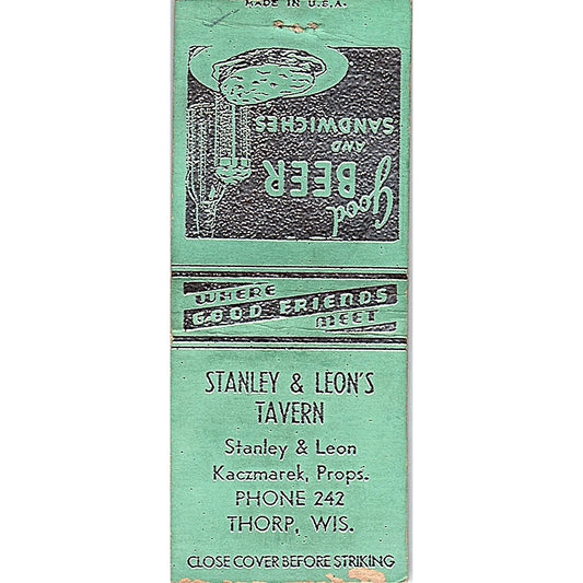 Stanley & Leon Kaczmarek Tavern Thorp WI Vintage Matchbook Cover SC7-Y5