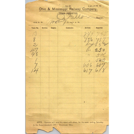1890 Ohio & Mississippi Railway Company Invoice Billhead AB1