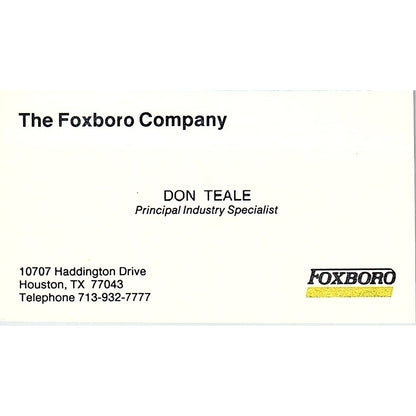 The Foxboro Company Don Teale Houston Texas Vintage  Business Card SB4-B9