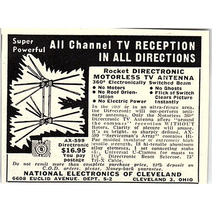 Rocket Directronic TV Antenna National Electronics of Cleveland 1955 Ad AF9-S5