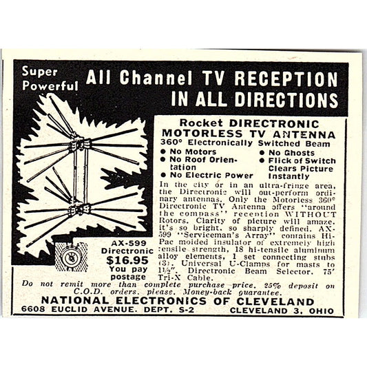 Rocket Directronic TV Antenna National Electronics of Cleveland 1955 Ad AF9-S5