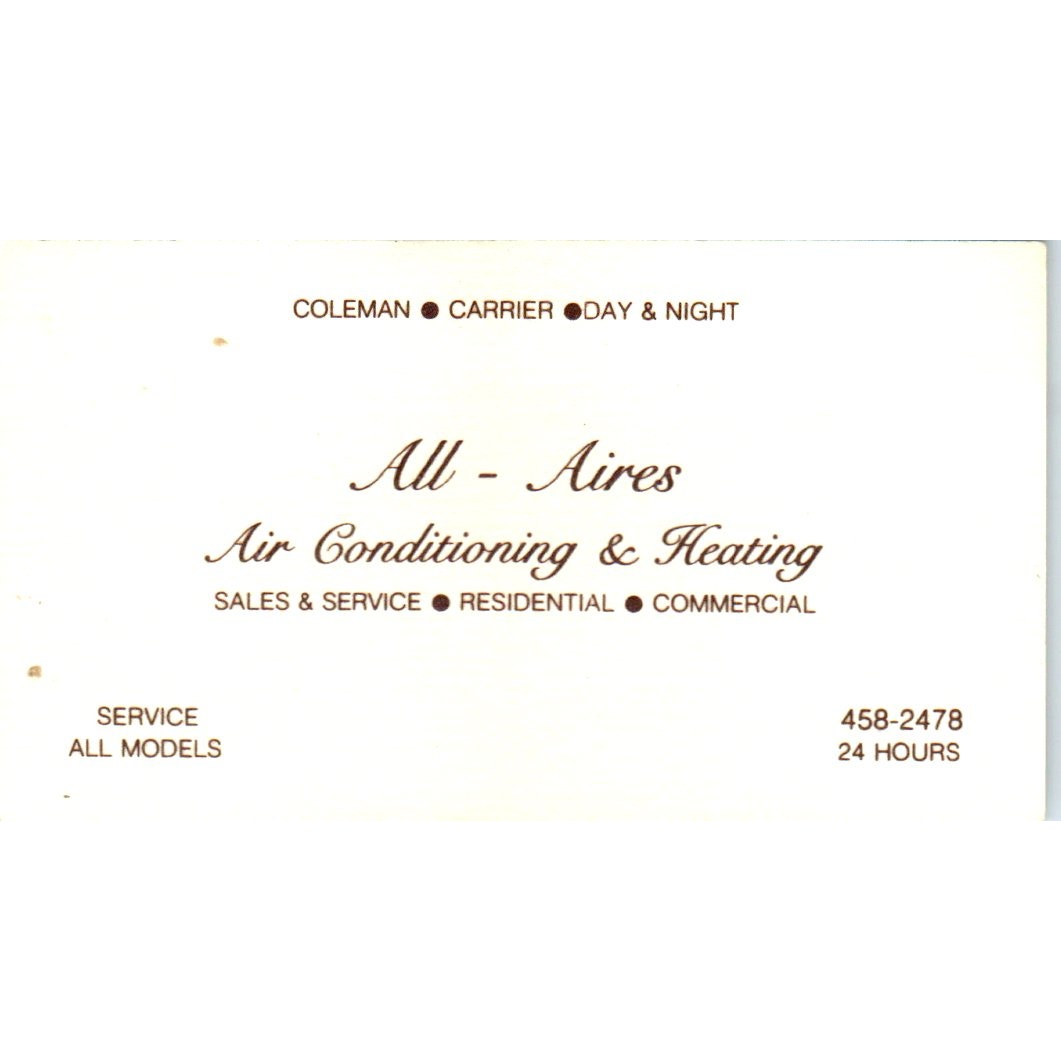All - Aires Air Conditioning & Heating Vintage Business Card SD4-B2