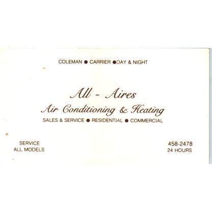 All - Aires Air Conditioning & Heating Vintage Business Card SD4-B2