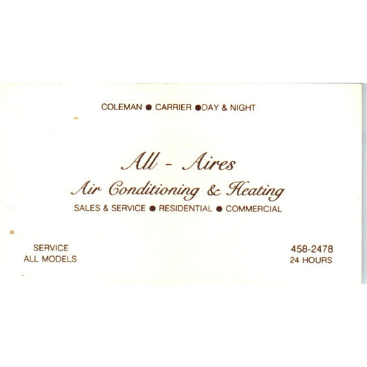 All - Aires Air Conditioning & Heating Vintage Business Card SD4-B2