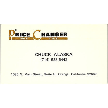 Chuck Alaska Price Changer Instant Systems Orange CA Vtg Business Card SD9-B10