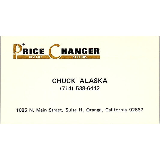 Chuck Alaska Price Changer Instant Systems Orange CA Vtg Business Card SD9-B10