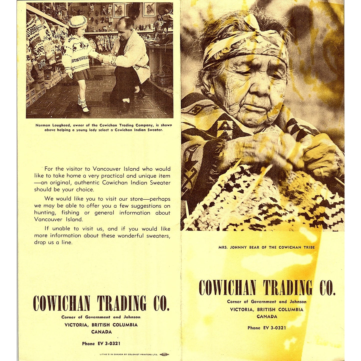 Cowichan Trading Co Mrs Johnny Bear Victoria BC 1960s Travel Brochure TH2-TB4