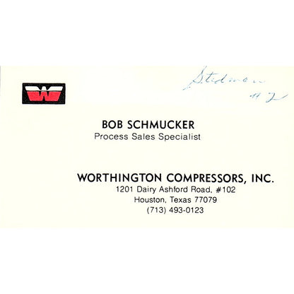 Worthington Compressors, Inc. Bob Schmucker Houston TX Business Card SSB4-B12