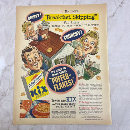 1944 Kix Cereal Puffed-Flakes General Mills 9x12 Magazine Advertisement FL6-6