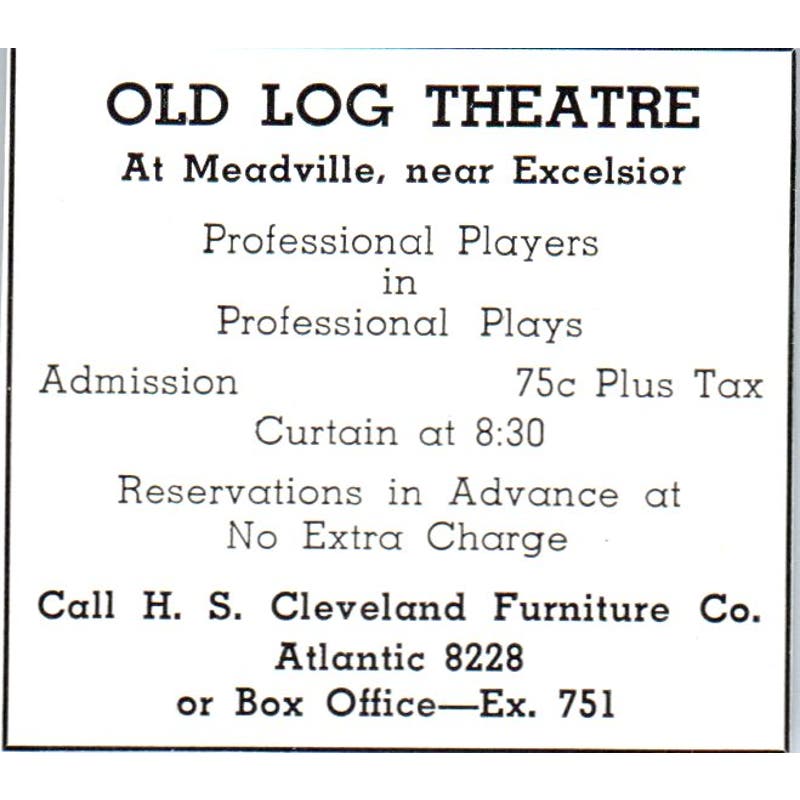 Old Log Theatre H.S. Cleveland Furniture Meadville Excelsior MN 1940 Ad AF1-SS4