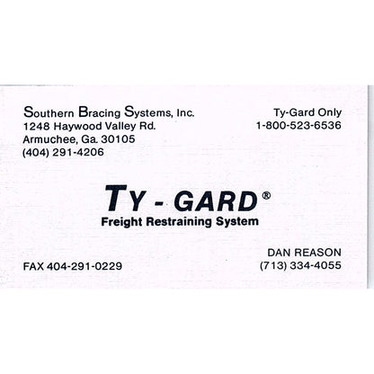 Dan Reason Ty-Gard Armuchee GA Vintage Business Card SD9-B13