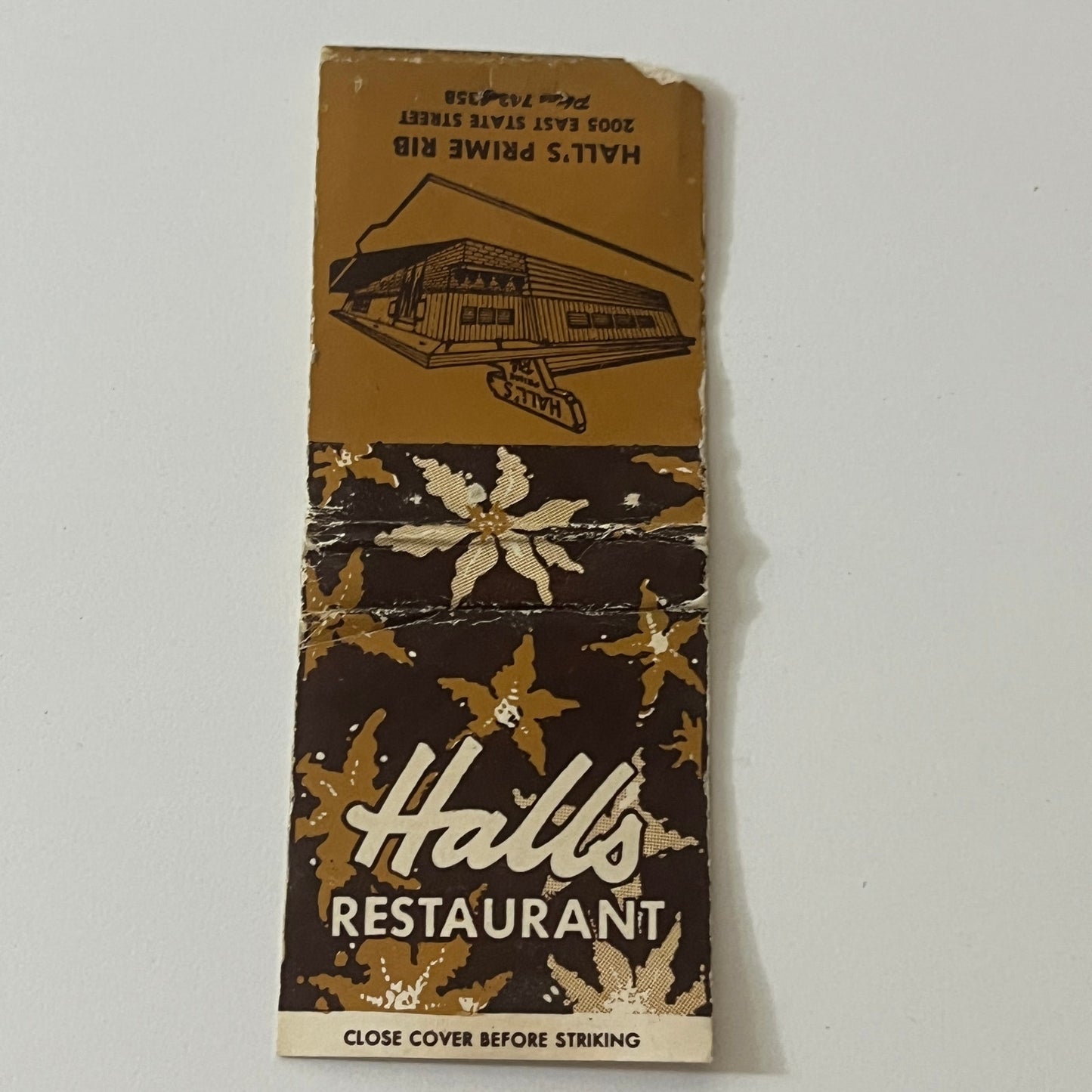 Hall's Prime Rib restaurant 2005 East State Street Vintage Matchbook TB6-MB2-11