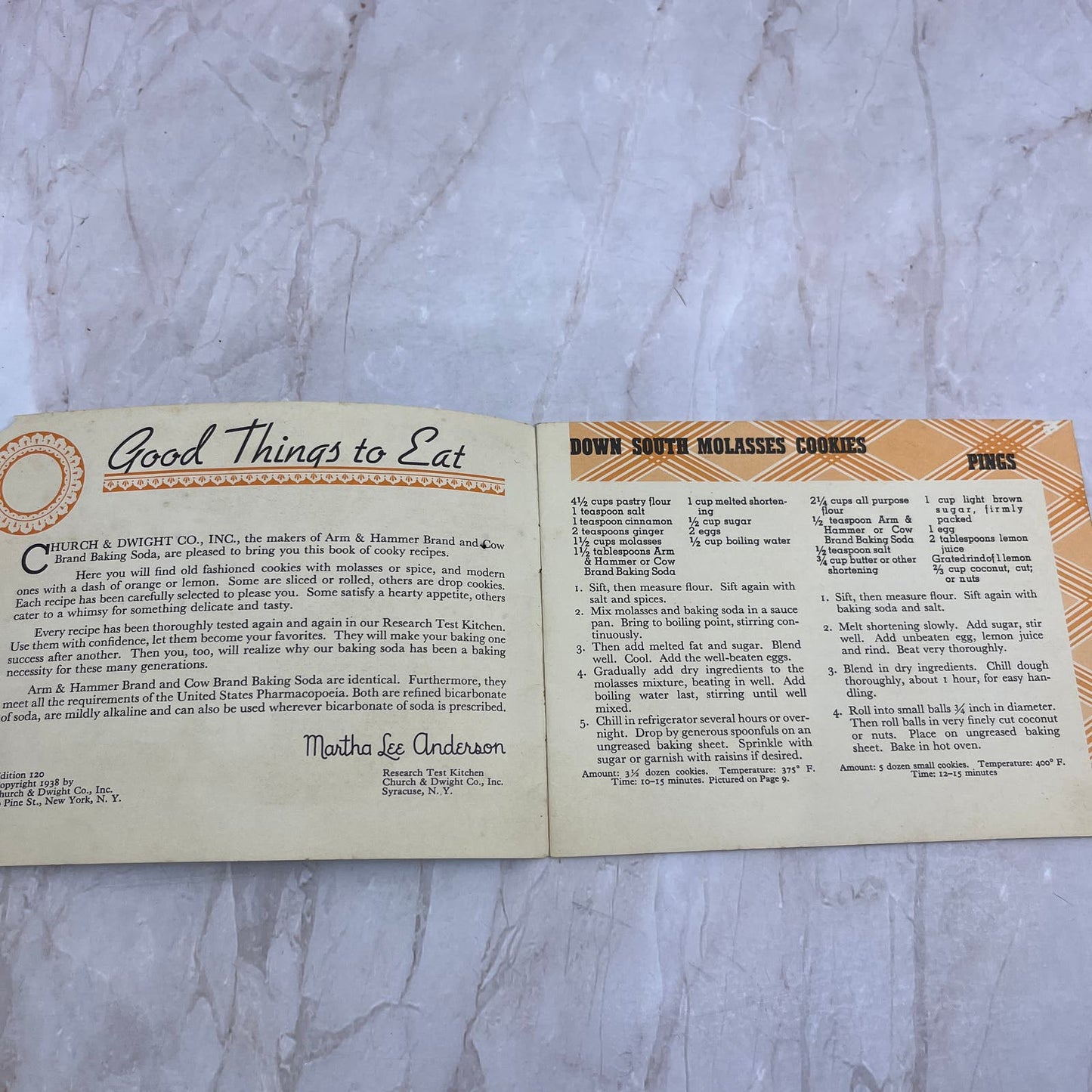 1938 Martha Lee Anderson Church & Dwight Co Cookbook Recipes TG8-VV
