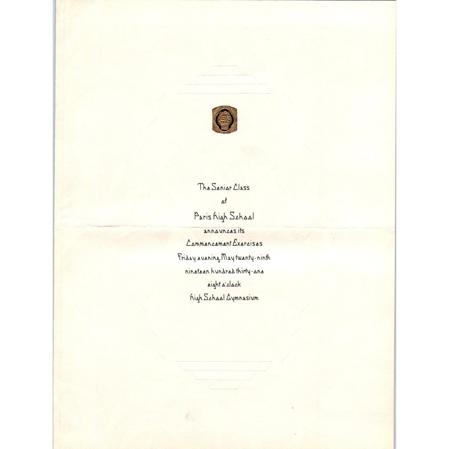 1931 Paris Illinois High School Commencement Invitation AD7