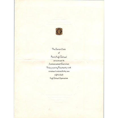 1931 Paris Illinois High School Commencement Invitation AD7