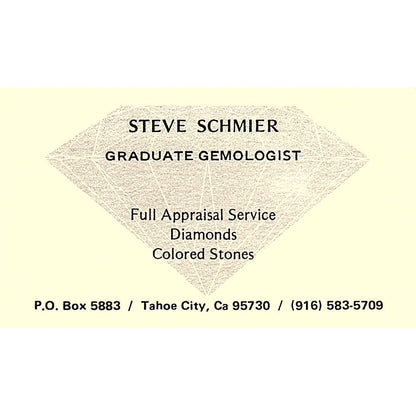 Graduate Gemologist Steve Schmier Tahoe City CA, Vintage Business Card SB4-B2