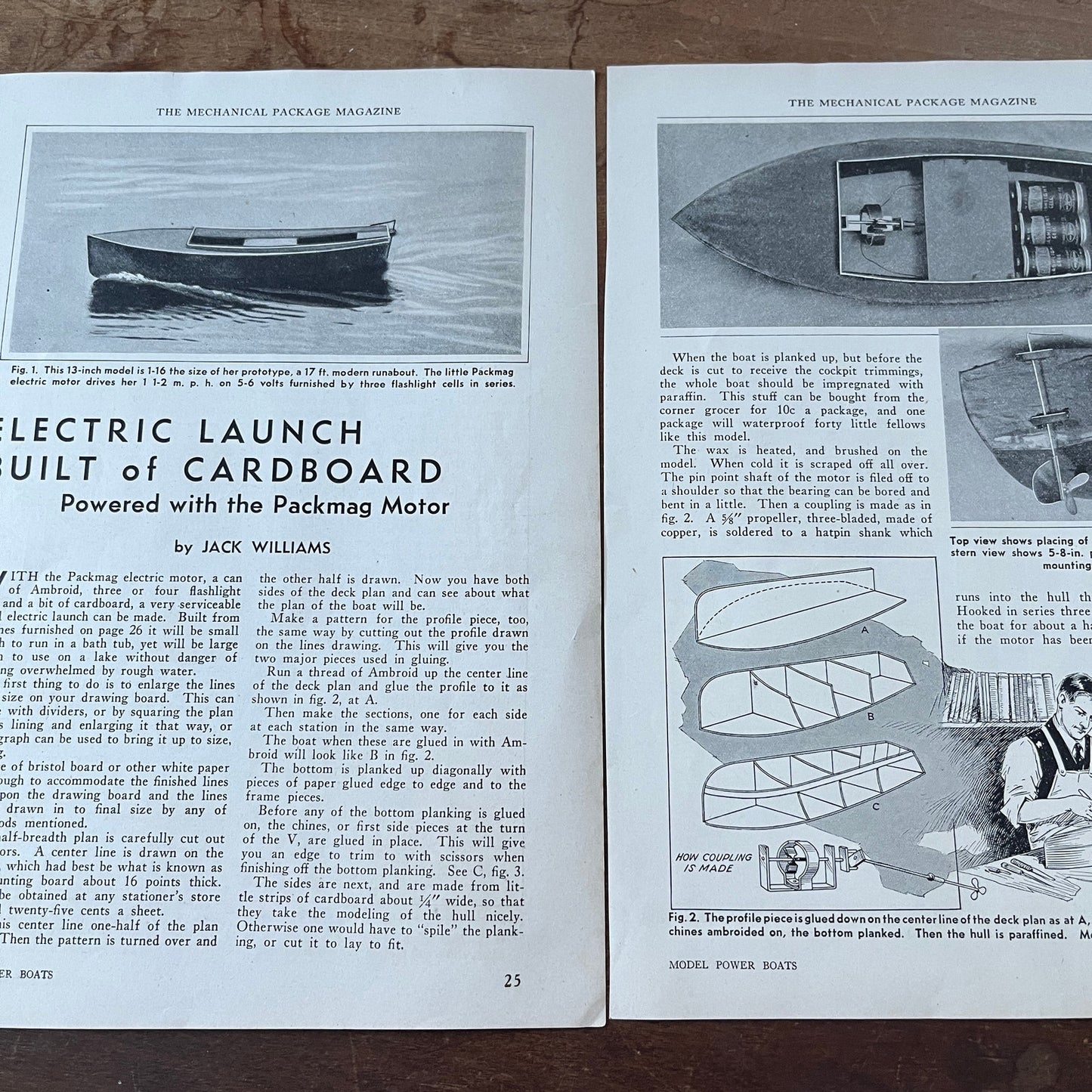 Electric Launch Built of Cardboard Packmag Motor 2 Pages 1931 Article AG1-13