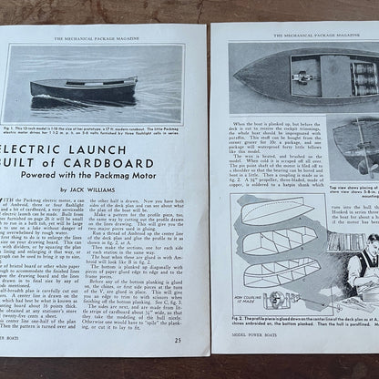 Electric Launch Built of Cardboard Packmag Motor 2 Pages 1931 Article AG1-13