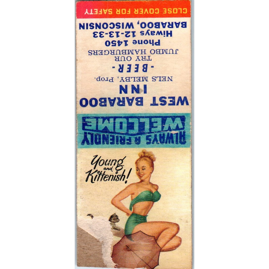 West Baraboo Inn Nels Melby Baraboo WI Pinup Vintage Matchbook Cover SD4-Y1