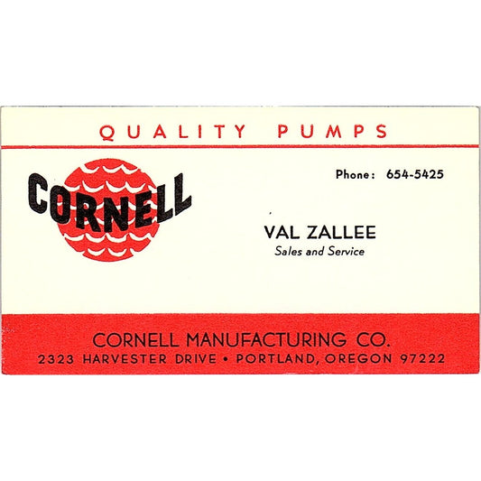 Val Zallee Cornell Mfg Co Portland Oregon Vintage Business Card SD9-B5