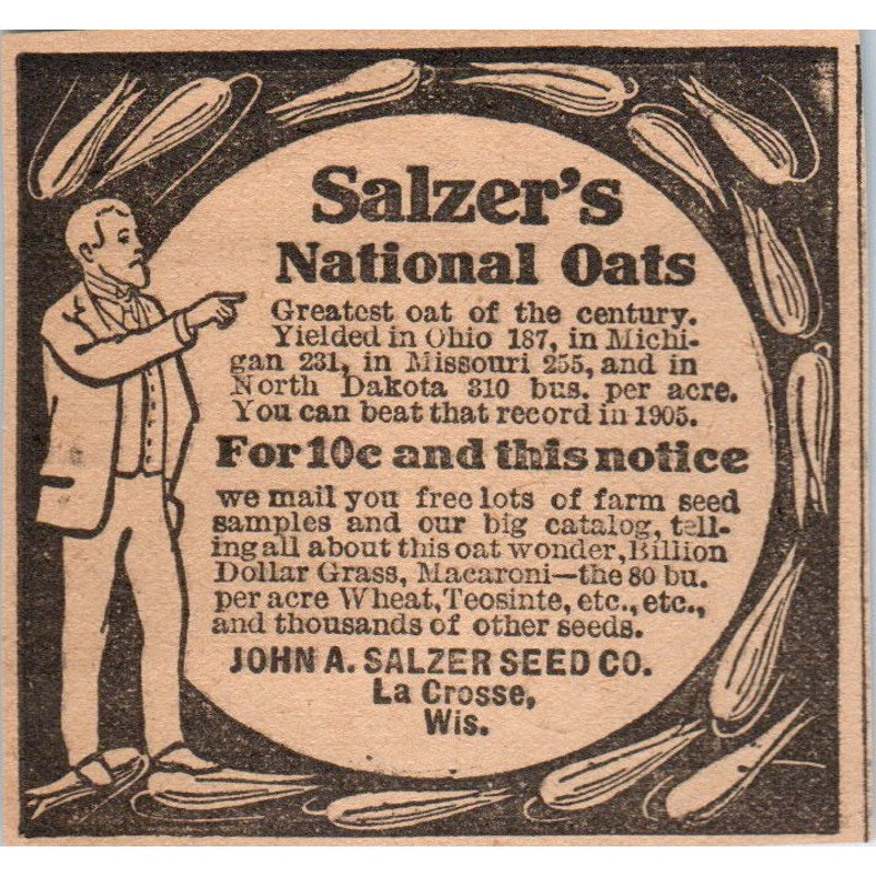 John A. Salzer Seed Co National Oats La Crosse WI 1905 Magazine Ad AF1-NH3