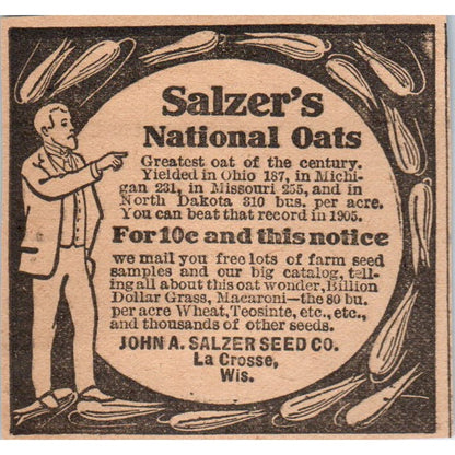 John A. Salzer Seed Co National Oats La Crosse WI 1905 Magazine Ad AF1-NH3