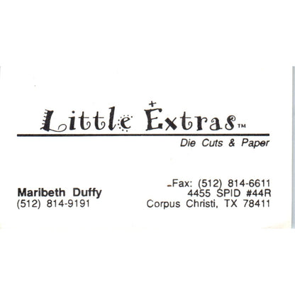 Little Extras Die Cuts Maribeth Duffy Corpus Christi TX Vtg Business Card SD4-B2