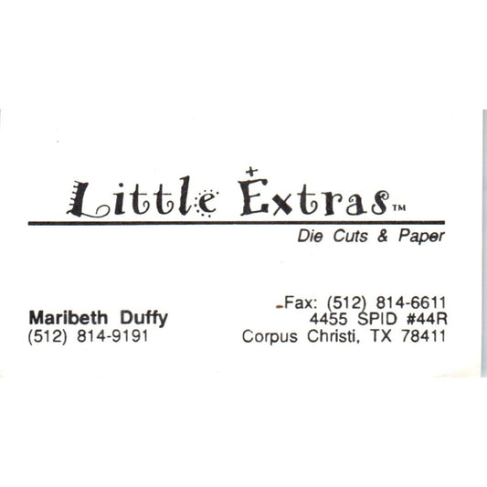 Little Extras Die Cuts Maribeth Duffy Corpus Christi TX Vtg Business Card SD4-B2