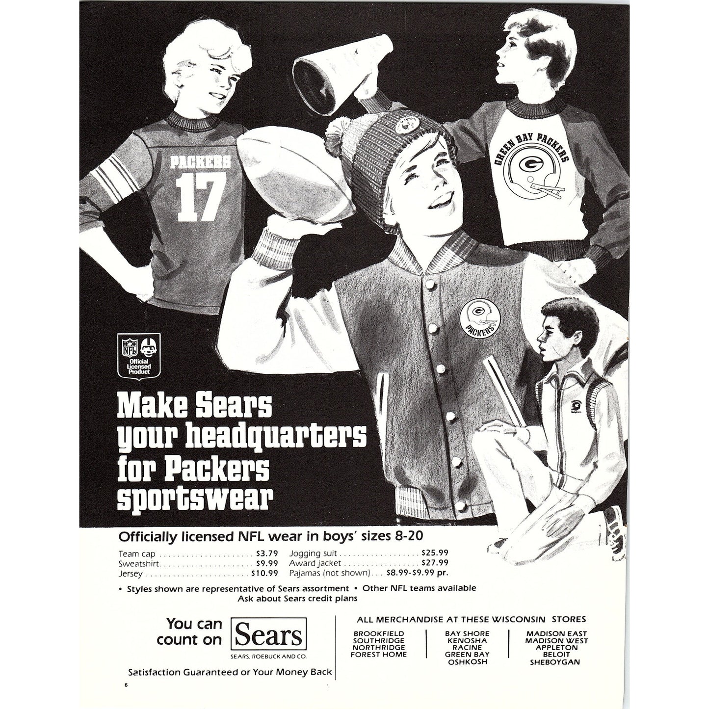 Sears Green Bay Packers Sportswear Wisconsin 8x11" 1981 Ad D26