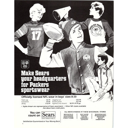 Sears Green Bay Packers Sportswear Wisconsin 8x11" 1981 Ad D26