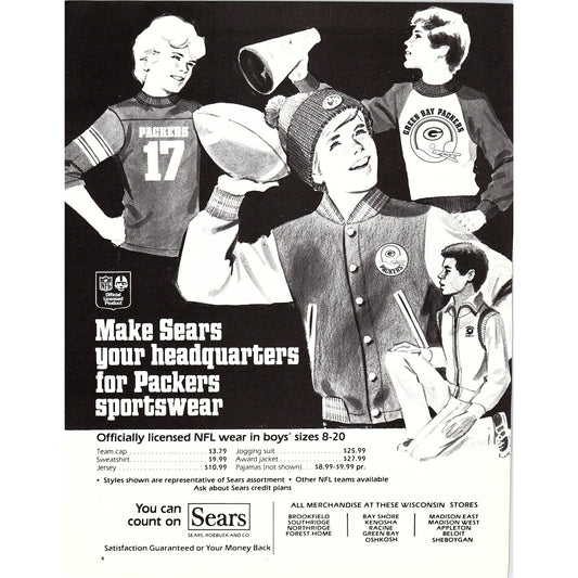 Sears Green Bay Packers Sportswear Wisconsin 8x11" 1981 Ad D26